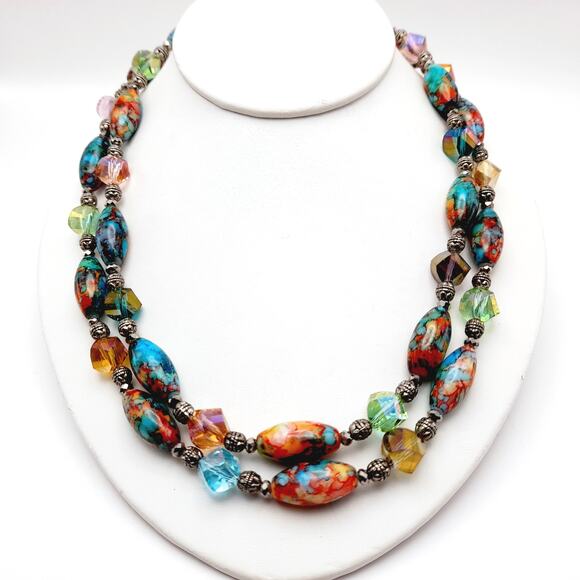 Artisan Multicolored Art Bead Crystal 40 Inch Beaded Necklace, No Clasp - Picture 1 of 15